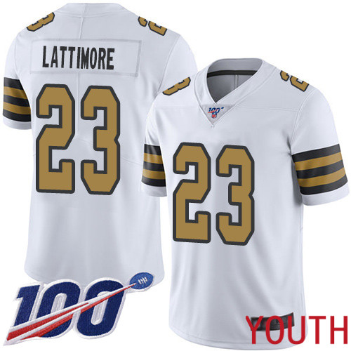 New Orleans Saints Limited White Youth Marshon Lattimore Jersey NFL Football #23 100th Season Rush Vapor Untouchable Jersey